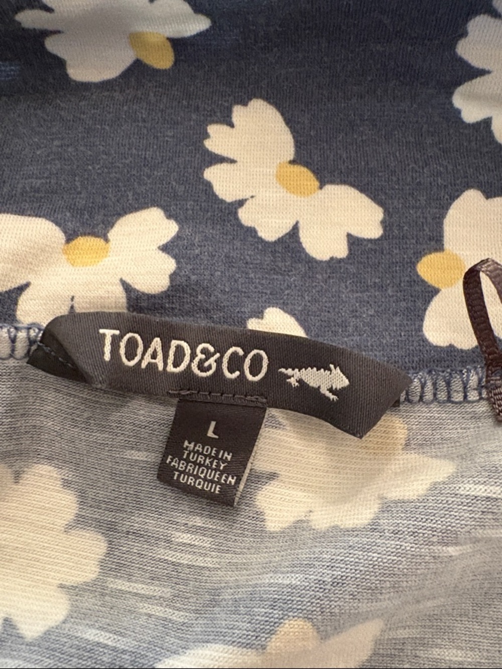 Toad&Co Blue Daisy Print Knit skirt with Yellow Centers